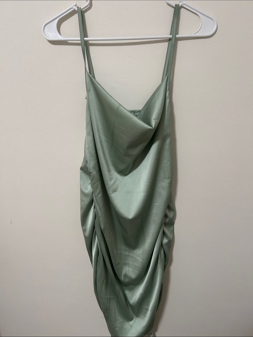 ROMWE Sage Green Satin Cowl Neck Slip Dress
